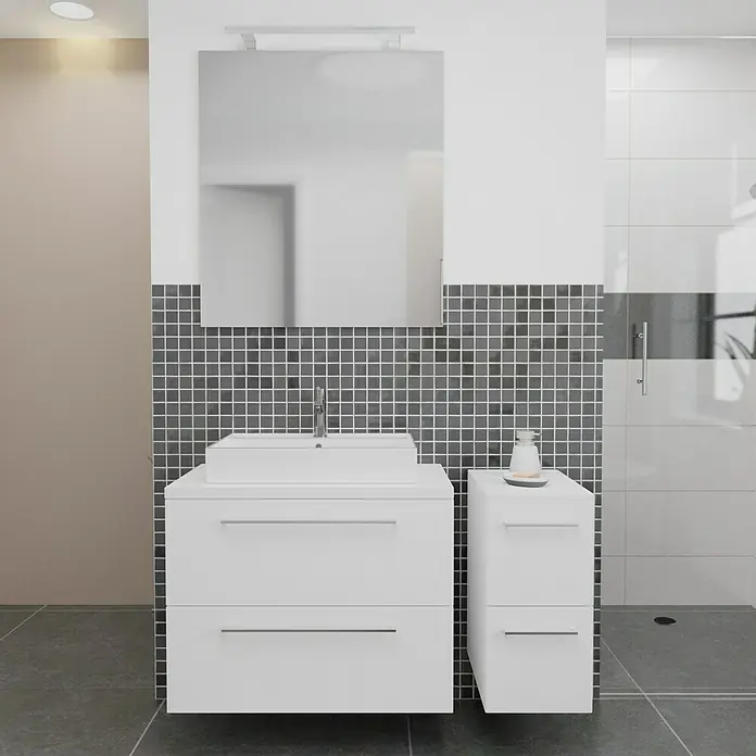 Camargue Espacio Badmöbel-Set J21 - 110 cm, Mira - Modernes Badezimmer-Waschbecken mit Unterschrank und einem passenden Seitenschrank für zusätzlichen Stauraum im Bad.