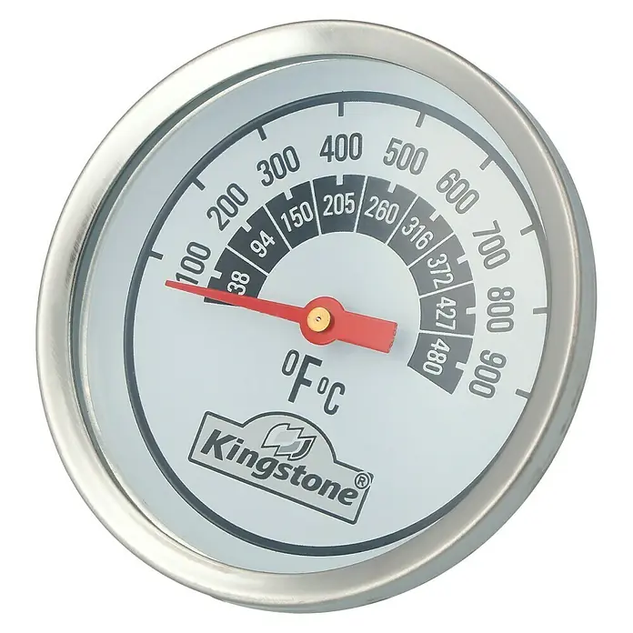 Ersatz-Thermometer - Passend für: Kingstone Kugelgrill Bullet 47 - Ein Kingston Grillthermometer mit einer Anzeige von etwa 100 Grad Fahrenheit, perfekt für präzises Grillen.