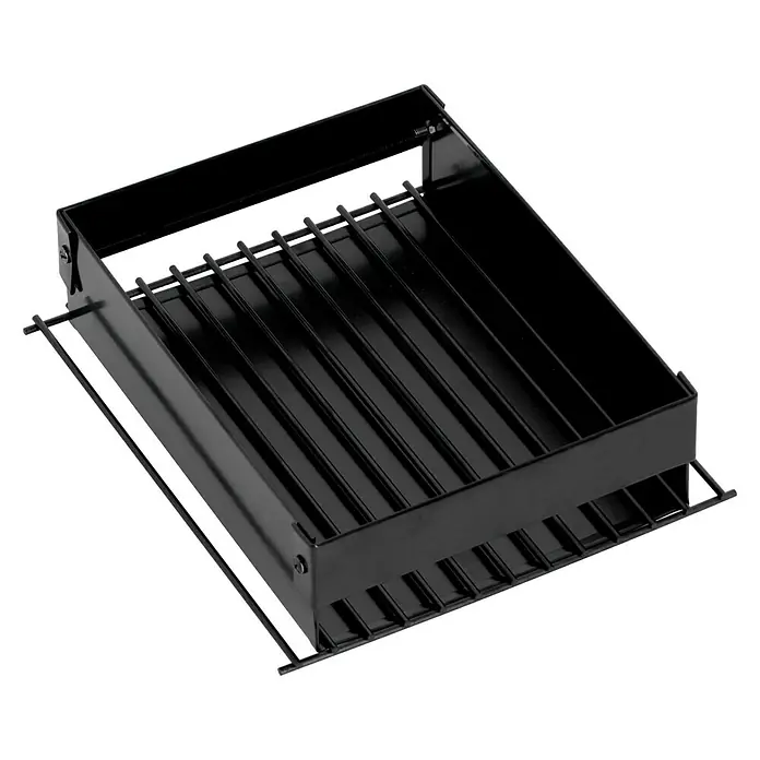 Kohleschale - Passend für: Grillstar Smoker Missouri - Abgebildet ist ein schwarzer Korbgrill aus Metall mit Grillrost. Der Grill ist rechteckig und hat an beiden Seiten Griffe.