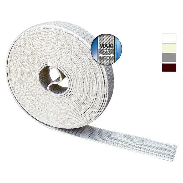 Schellenberg Rollladengurt MaxiBeige, Länge: 4,5 m, Gurtbreite: 23 mm - Ein Rollgurtband in Weiß, ideal für Rollläden. Das Band ist 23 mm breit und auf einer Rolle aufgewickelt.