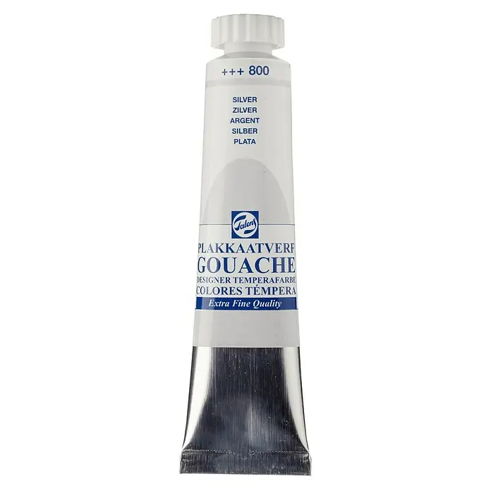 Talens Pintura gouache - Plateado, 20 ml - Imagen de un tubo de pintura Gouache Talens en plata (+++ 800), ideal para artistas y diseñadores que buscan colores témpera de alta calidad.