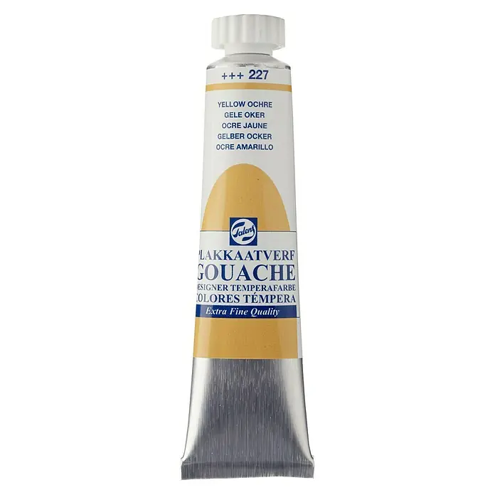 Talens Pintura gouache - Ocre Amarillo, 20 ml - Tubo de pintura Gouache Talens Ocre amarillo 227, un color de artista muy pigmentado de calidad extra fina para técnicas de pintura versátiles.