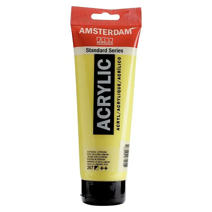 Talens Amsterdam Pintura acrílica Standard - Amarillo azo limón, 250 ml, Tubo, Brillante - Un tubo de pintura acrílica Amsterdam Standard Series en color Amarillo Azo Limón. Perfecto para artistas y aficionados.