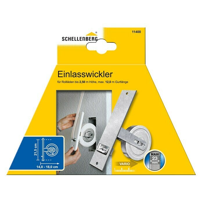 Schellenberg Einlasswickler (50 x 244 x 140 mm, Lochabstand: 215 mm, Geeignet für: Rollladen-Maxi-Systeme)