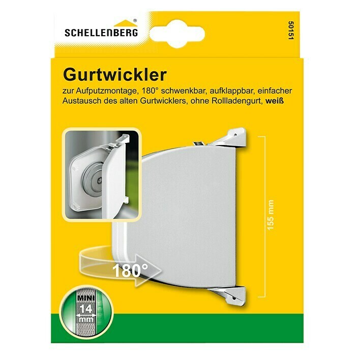 Schellenberg Aufschraubwickler (L x B x H: 165 x 140 x 25 mm, Gurtbreite: 14 mm, Weiß, Aufklappbar)
