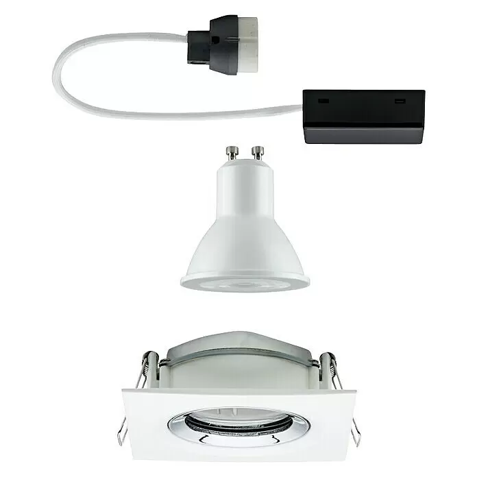 Paulmann Foco LED empotrable Nova Plus Single Light - 7 W, L x An x Al: 9,3 x 9,3 x 9 cm, Blanco, Blanco cálido - Foco empotrable LED cuadrado blanco con bombilla GU10 y componentes de conexión.