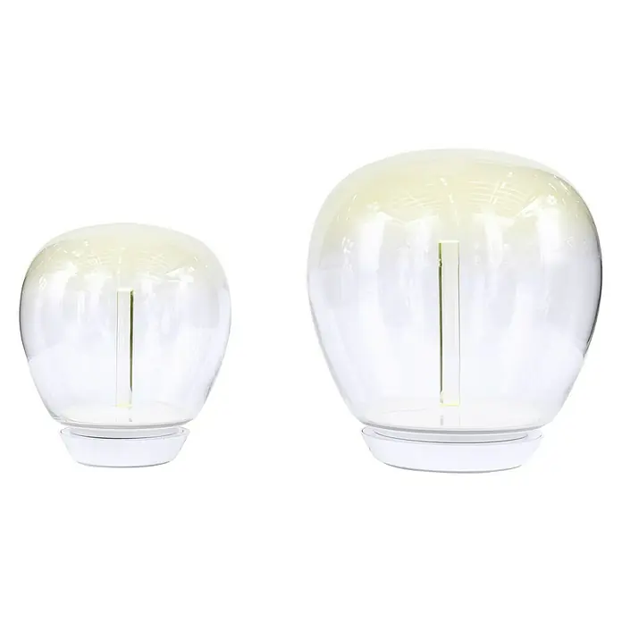 Artemide LED-Tischleuchte Empatia 26 - 20 W, Weiß, Warmweiß, Höhe: 29 cm - Zwei elegante Glaslampen mit einem modernen Design. Die Lampen verfügen über einen weißen Sockel und einen gelblich schimmernden Farbverlauf.