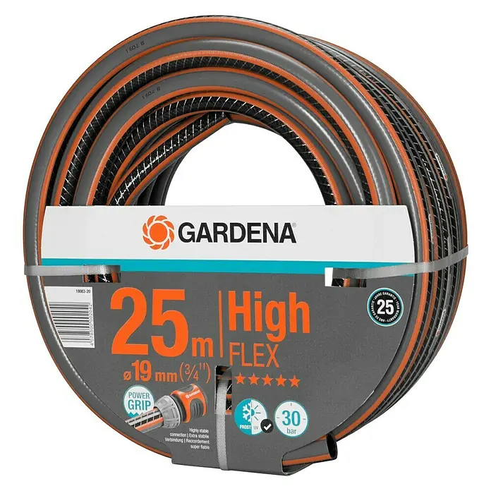 Gardena Manguera Comfort High Flex - Largo: 25 m, Diámetro tubo flexible: 19 mm - Un rollo de 25 m de manguera de jardín GARDENA HighFLEX con un diámetro de 19 mm (3/4"), diseñada para riego fiable.