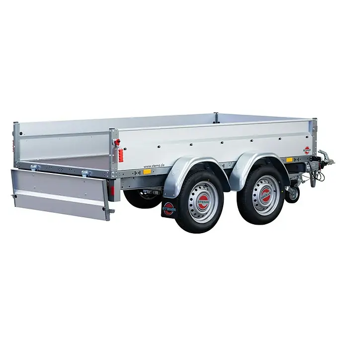 Stema Anhänger BASIC ST 1500-25-13.2 - Nutzlast: 1.140 kg, Doppelachser, Kasteninnenmaß: 251 x 128 x 35 cm, Gebremst - Abbildung eines STEMA Anhängers mit zwei Achsen, ideal für vielfältige Transportaufgaben. Robust und zuverlässig.