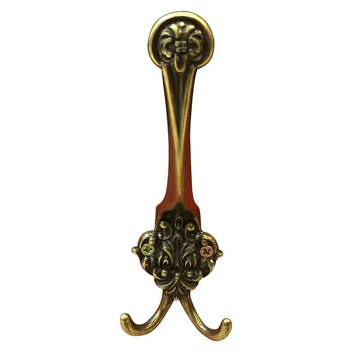 Häfele Gancho para colgar - Altura: 160 mm, Latón - Perchero antiguo de latón con adornos florales. Perfecto para un look vintage y un almacenamiento elegante de prendas de vestir.