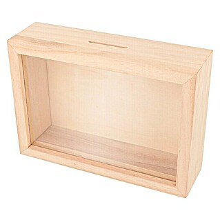 Artemio Caja de madera cuadro con hucha (L x An x Al: 17 x 5 x 12 cm, Natural/marrón claro)