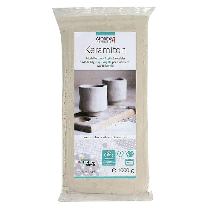 Glorex Modellierton Keramiton - Weiß, 1.000 g - Produktfoto von Glorex Keramiton Modelliermasse, weiß, 1000g Packung. Geeignet zum Modellieren und Basteln.