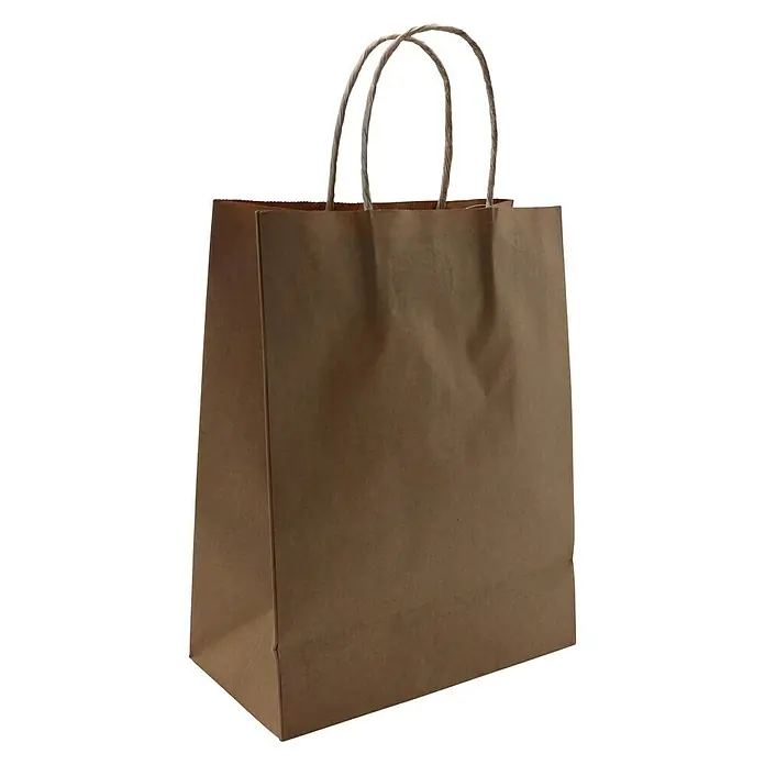 Papiertragetasche mit Kordelgriff - 18 x 15 cm - Braune Papiertüte mit Griffen, ideal zum Einkaufen oder für Geschenke. Die neutrale Farbe macht sie vielseitig einsetzbar.