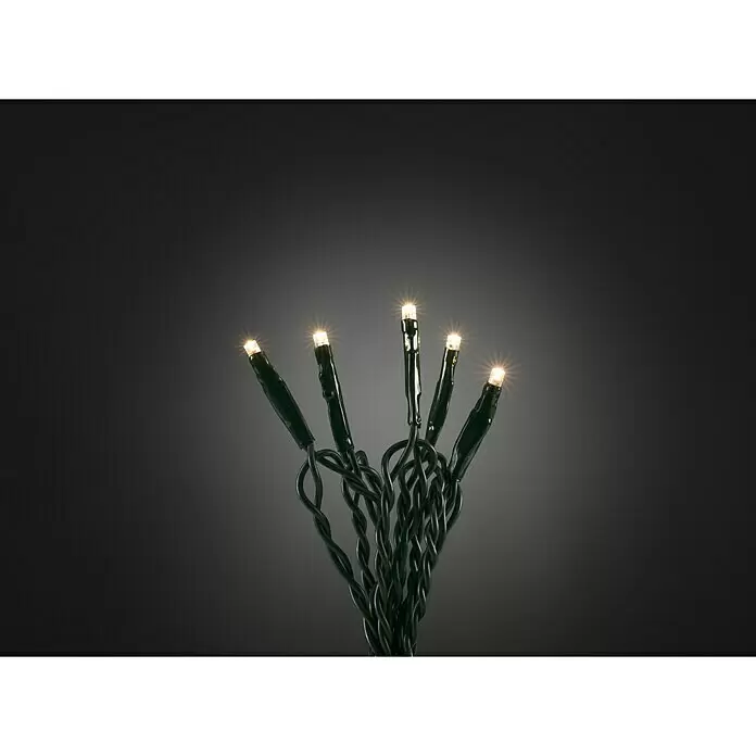 Konstsmide LED-Lichterkette Microsnoer LED - Innen, Lichtfarbe: Warmweiß, Anzahl Leuchtmittel: 35 Stk., Netzbetrieben - Warmweiße LED Lichterkette mit dunkelgrünen Kabeln, gebündelt.