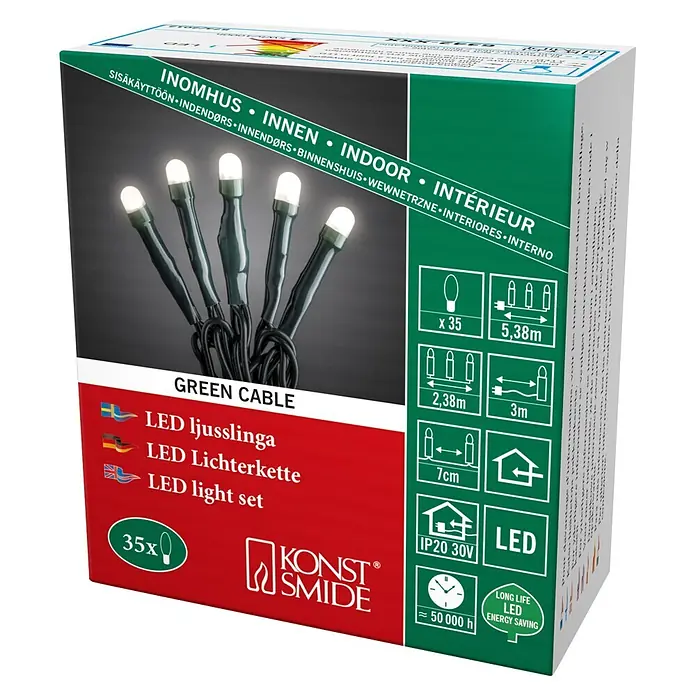 Konstsmide LED-Lichterkette Micro LED - Innen, Lichtfarbe: Warmweiß, Anzahl Leuchtmittel: 35 Stk., Netzbetrieben - Diagonale Ansicht