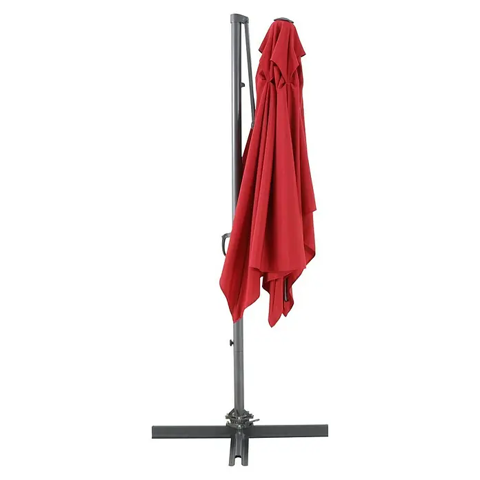 Sunfun Ampelschirm Florenz - Chili, Bespannungsmaß (L x B): 200 x 250 cm - Geschlossener, roter Ampelschirm mit grauem Mast und Fußkreuz für den Garten oder die Terrasse. Sonnenschutz und stilvolles Design vereint.