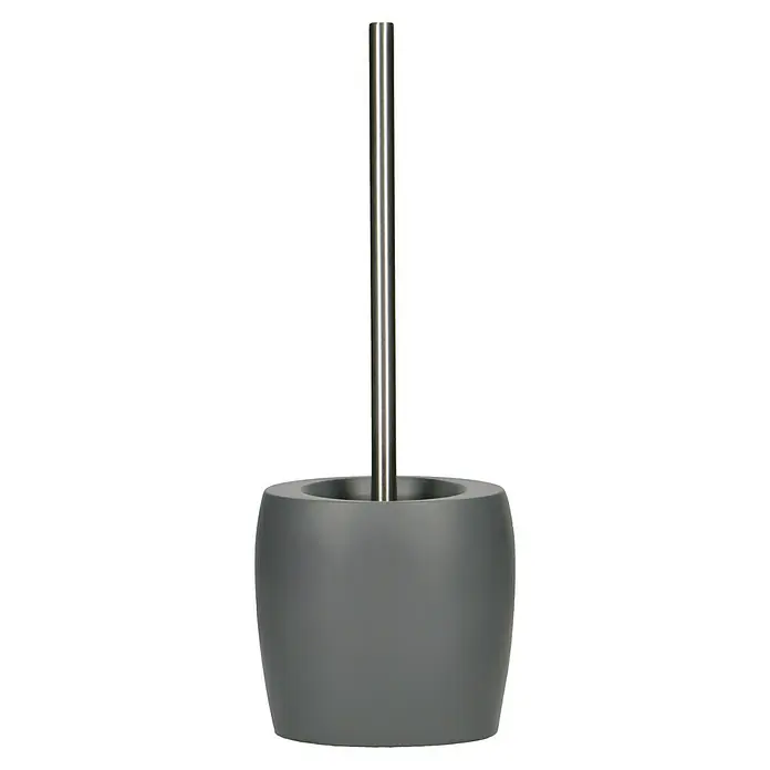Venus Flakoni WC-Bürstengarnitur - Grau, Polyresin - Toilettenbürste mit Halterung. Das Set hat eine grau gefärbte runde Halterung und eine schlanke, silberfarbene Bürste. Sieht modern und elegant aus.