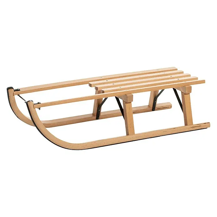 Sirch Schlitten Davos - L x B: 90 x 38 cm, Holz - Ein klassischer Holzschlitten mit robustem Rahmen und schwarzen Kufen für Winterspaß im Schnee. Ideal für Kinder und Erwachsene.