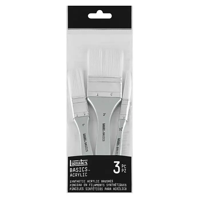 Liquitex Basics Borstenpinsel-Set - 3 -tlg., Größe Pinsel: 1/2″ / 1" / 2", Nylonfaser - Ein Set mit drei Liquitex Basics Acrylpinseln in den Größen 1", 2" und 1/2", ideal für Künstler und Hobbyisten.
