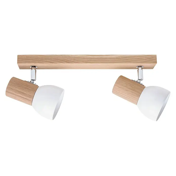 Spotlight Deckenstrahler Svenda - 120 W, L x B x H: 37 x 9 x 18 cm, Eiche, E27 - Deckenleuchte mit zwei schwenkbaren, weiß-holzfarbenen Strahlern an einem Holzbrett. Modernes Design für Innenräume.