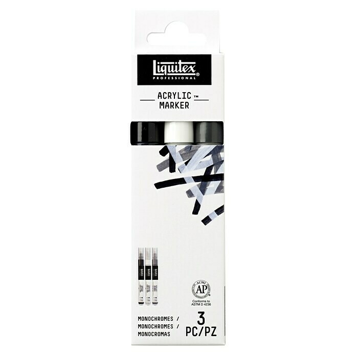 Liquitex Professional Marker-Set Paint Marker Essential3 Stk., Monochromes, 2 mm, Rechteckige Spitze Front View