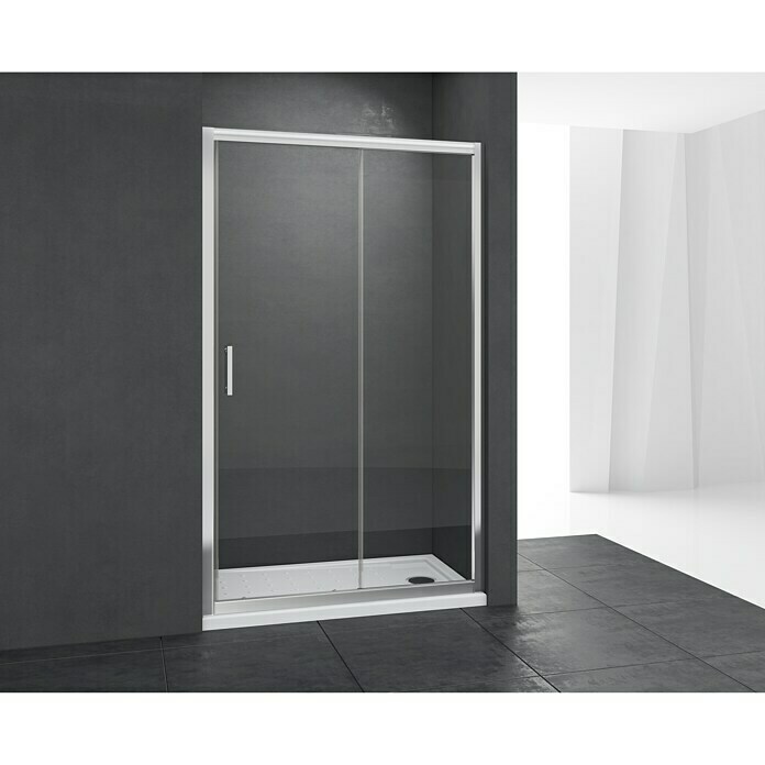 Mampara Ducha Frontal Puerta Plegable 1 Fijo, 140 cm, Transparente, Alto  195cm, Negro