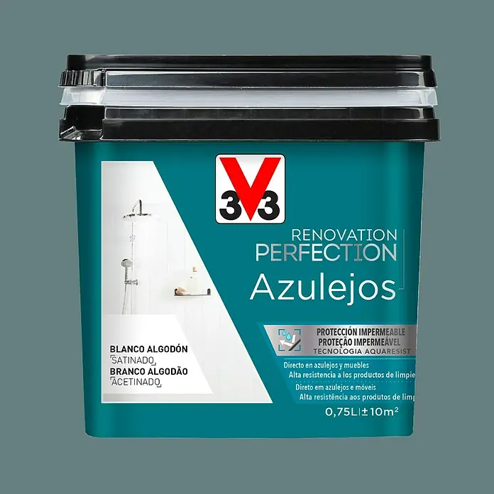 V33 Esmalte para azulejos Renovation Perfection - Antracita, 750 ml, Satinado - Un bote de pintura "V33 Renovation Perfection Azulejos", ideal para la renovación de azulejos con tecnología impermeable.