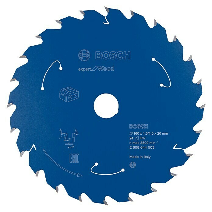 Bosch Kreissägeblatt Expert for Wood (Durchmesser: 160 mm, Bohrung: 20 mm, Anzahl Zähne: 24 Zähne)