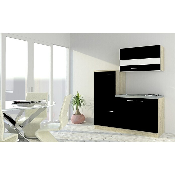 Respekta Cocina compacta Luis (Ancho: 160 cm, Negro, Placa de cocción y frigorífico) | BAUHAUS