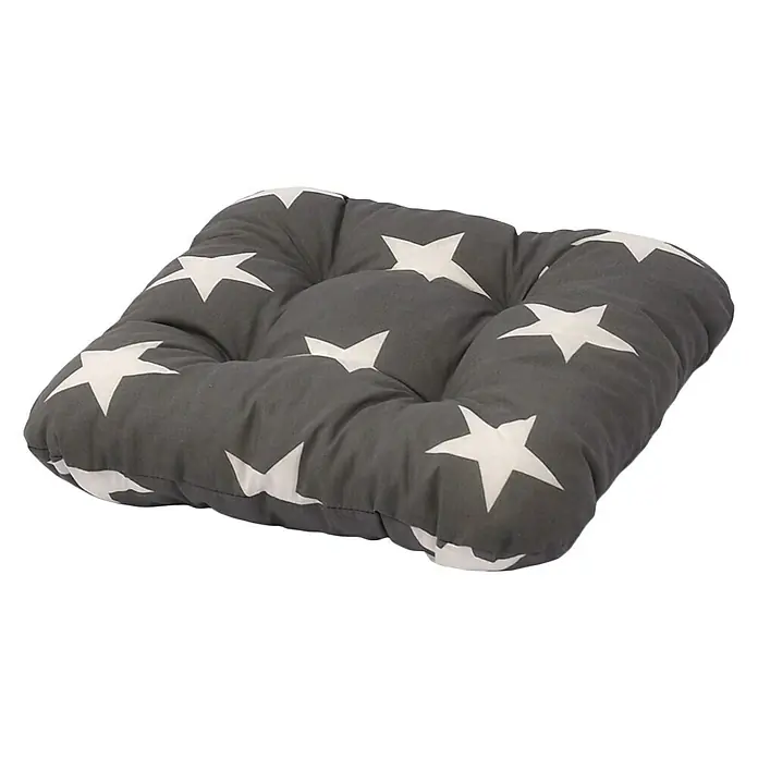 Sunfun Sitzkissen Susa - L x B x H: 38 x 38 x 4 cm, Farbig sortiert, 52% Polyester, 48% Baumwolle - Quadratisches Sitzkissen in Grau mit weißen Sternen. Bequeme Polsterung für Stühle oder Bänke, ideal für zusätzlichen Komfort.