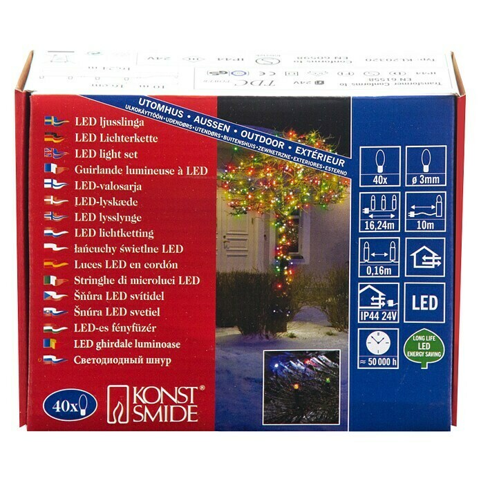 Konstsmide LED-Lichterkette (Außen, 40-flammig, Kabellänge: 6,24 m, Lichtfarbe: Bunt)