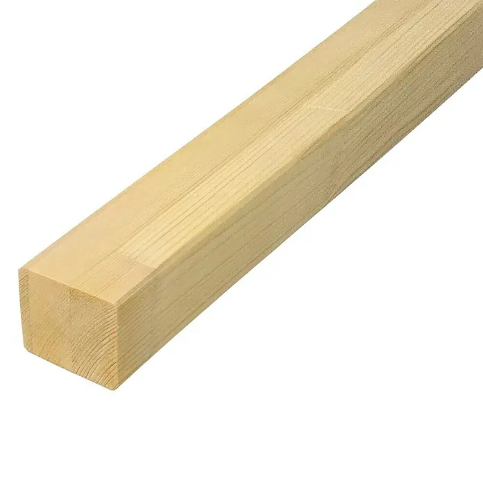 Exclusivholz Regalstollen - Fichte, 2.500 x 58 x 38 mm - Nahaufnahme eines hellen, unbehandelten Holzpfostens mit sichtbarer Maserung, ideal für Bauprojekte.
