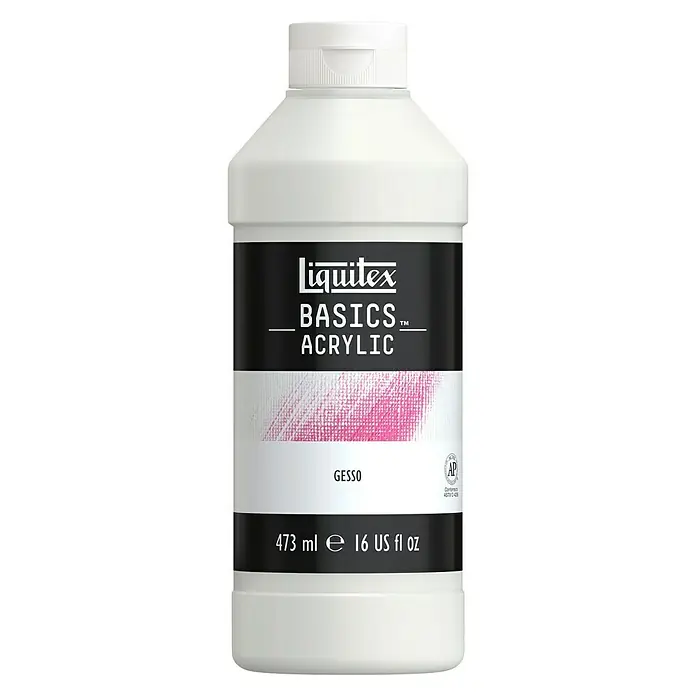 Liquitex Basics Acryl-Gesso - Weiß, 473 ml - Liquitex Basics Acrylic Gesso, ein weißes Grundiermittel in einer 473ml Flasche, ideal für die Vorbereitung von Malgründen für Acrylfarben.