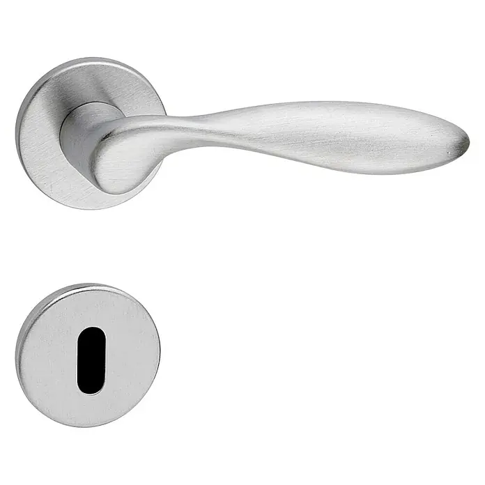 Diamond Doors Creative Zimmertürgarnitur Sunnyvale - Stärke Tür: 40 mm - 45 mm, Chrom matt, Buntbart - Elegante Türgarnitur aus gebürstetem Edelstahl mit abgerundetem Griff und Rosette mit Schlüsselloch für moderne Inneneinrichtungen.