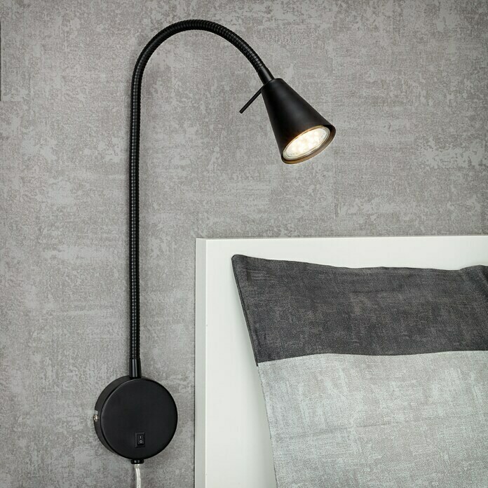 Brilo Aplique de pared LED para cama Comfort Light (4 W, Negro, L x An x Al: 5,8 x 20,5 x 45 cm, Color de luz: Blanco cálido)