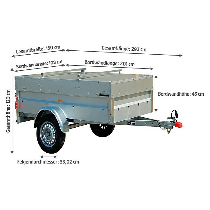 Stema Anhänger BASIC 750Nutzlast: 575 kg, Einachser, Kasteninnenmaß: 201 x 108 x 47 cm, Ungebremst Diagonal View