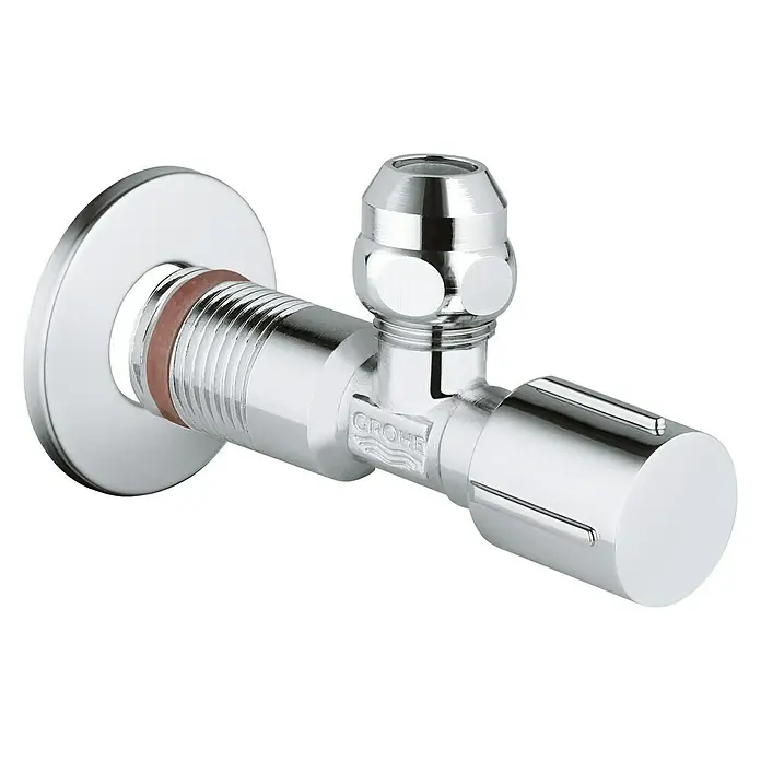 Grohe Eckventil - ½″ x ⅜″, 1 Stk., Selbstdichtendes Anschlussgewinde - Ein glänzendes Eckventil von Grohe. Das verchromte Ventil ist ideal für Badezimmer und Küchen. Es reguliert den Wasserfluss präzise.