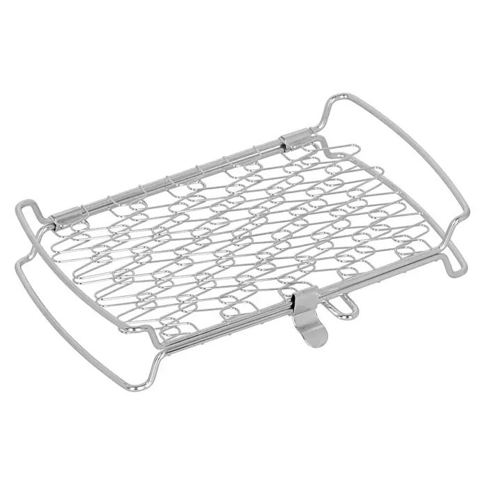 Kingstone Fisch- & Gemüsehalter - L x B: 28 x 16 cm - Nahaufnahme des Edelstahl-Grillkorbs, ideal für die Zubereitung von Gemüse oder kleinen Speisen auf dem Grill. Praktisches Zubehör für Grillliebhaber.