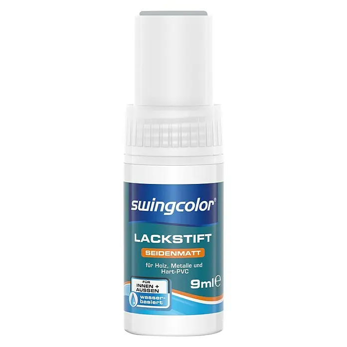 swingcolor Lackstift Acryl - Silbergrau, 9 ml, Seidenmatt, Wasserbasiert - Abbildung eines Lackstiftes der Marke Swingcolor, seidenmatt, für Holz, Metalle und Hart-PVC, mit einem Füllvolumen von 9ml.