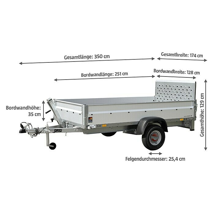 Stema Kippanhänger Rex 25Nutzlast: 500 kg, Einachser, Ungebremst Diagonal View