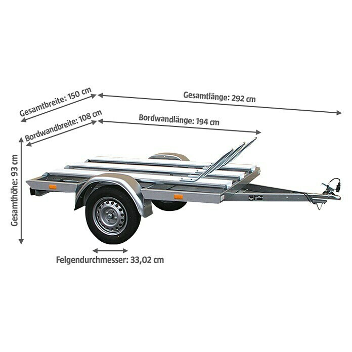 Stema Motorradanhänger MT 750 BS3Nutzlast: 583 kg, Einachser, Geeignet für: Bis zu 3 Motorräder, Ungebremst Diagonal View