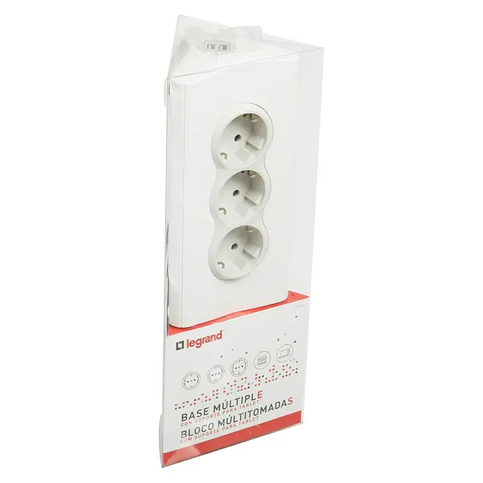 Legrand Base de enchufe múltiple 3t x 2p + 2 usb tablet - Blanco, Longitud del cable: 1,5 m, IP20, Con interruptor - Base múltiple Legrand con tres enchufes en un paquete blanco. Práctico para tabletas y otros dispositivos.