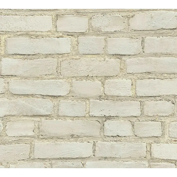 A.S. Création Neue Bude 2.0 ED II Vliestapete Steine - Natur, Steinoptik, 10,05 x 0,53 m - Nahaufnahme einer weißen Ziegelwand, die eine rustikale und moderne Ästhetik für Innenräume bietet.