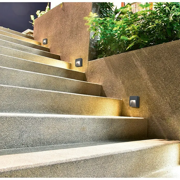 Forlight Aplique exterior LED Grove - 2,6 W, 3,2 x 12 x 12 cm, Antracita, IP65 - Las lámparas de pared cuadradas iluminan la escalera, brindando seguridad y ambiente al espacio exterior.