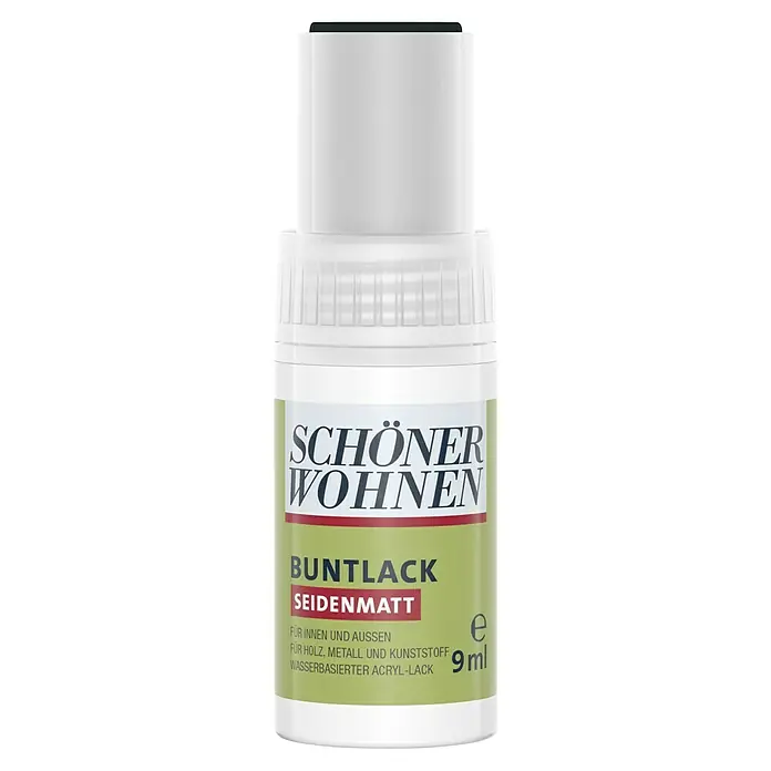 SCHÖNER WOHNEN-Farbe Home Lackstift - Anthrazit/Grau, 9 ml, Seidenmatt, Wasserbasiert - Eine Nahaufnahme einer Dose Schöner Wohnen Buntlack Seidenmatt, einem wasserbasierten Acryllack für den Innen- und Außenbereich.