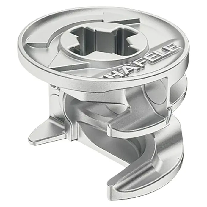 Häfele Racor de conexión excéntrica Minifix - Específico para: Grosores de madera a partir de 19 mm, 100 ud. - Vista detallada de un conector Häfele, perfecto para el montaje y la construcción de muebles. La ingeniería de precisión garantiza conexiones seguras.