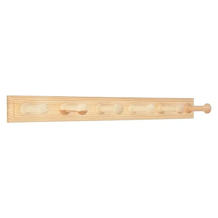 Siro Garderobenleiste - L x B x H: 460 x 48 x 73 mm, Holz, Braun - Eine helle Holzleiste mit Knauf und mehreren, runden Aussparungen zur Aufbewahrung von Schlüsseln oder kleinen Gegenständen. Ideal für den Flur.