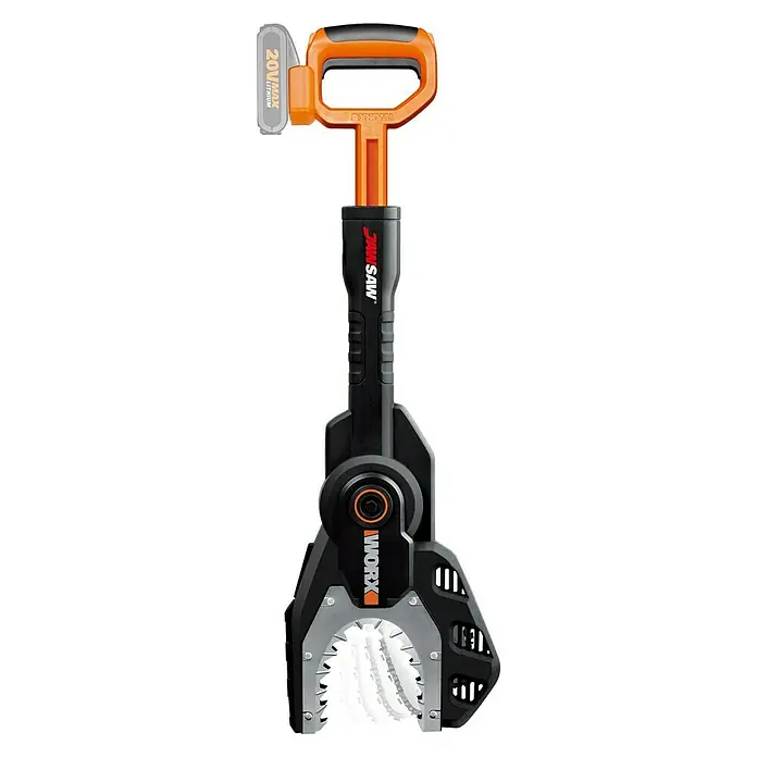 Worx PowerShare 20V Akku-Astsäge WG329E.9 - 20 V, Li-Ionen, Ohne Akku, Schwertlänge: 15 cm - Die WORX JawSaw Kettensäge ist ein Werkzeug zum sicheren Schneiden von Ästen und kleinen Bäumen, mit Akku für kabellose Freiheit.