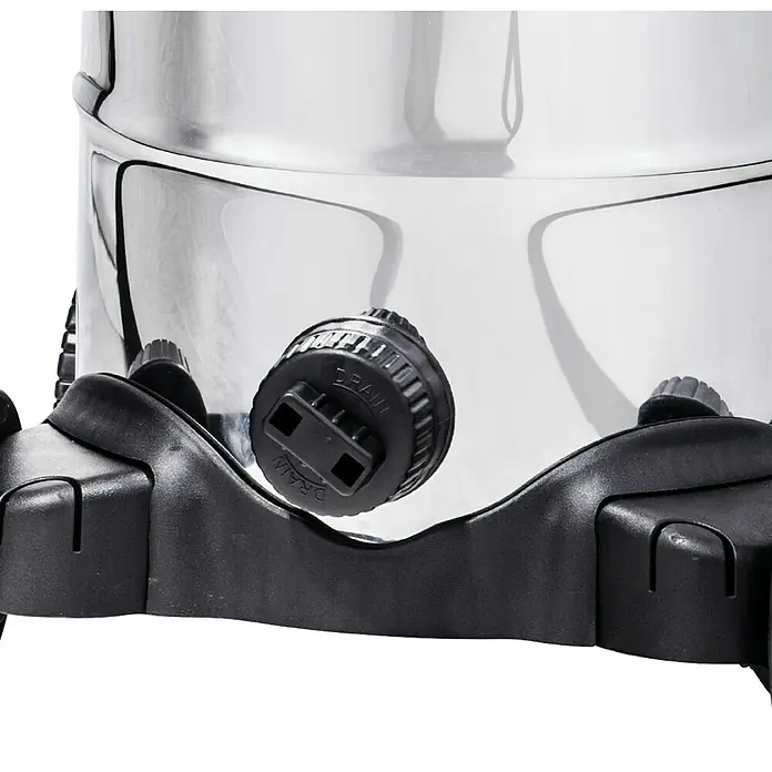 Heissner Teichschlammsauger F638P-00 - 1.800 W - 2.000 W, Fördermenge pro Std.: 4.000 l - Detailansicht eines Edelstahltanks mit schwarzem Ablassventil, das gut sichtbar im Vordergrund positioniert ist.
