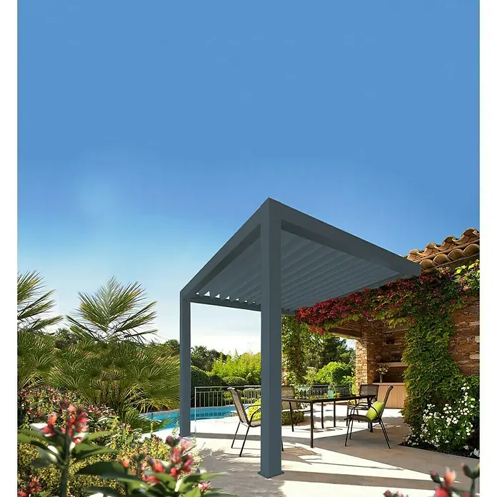 Solid Elements Pergola - 400 x 341 cm, Grau, Grau - Elegante Terrassenüberdachung mit Lamellendach für stilvollen Sonnenschutz und entspannte Stunden im Freien.